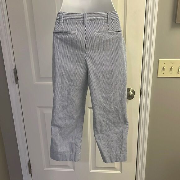 Land’s End Blue and White Vertical Striped Fit 2 Cropped Cotton Blend Pants- Siz - Picture 7 of 13